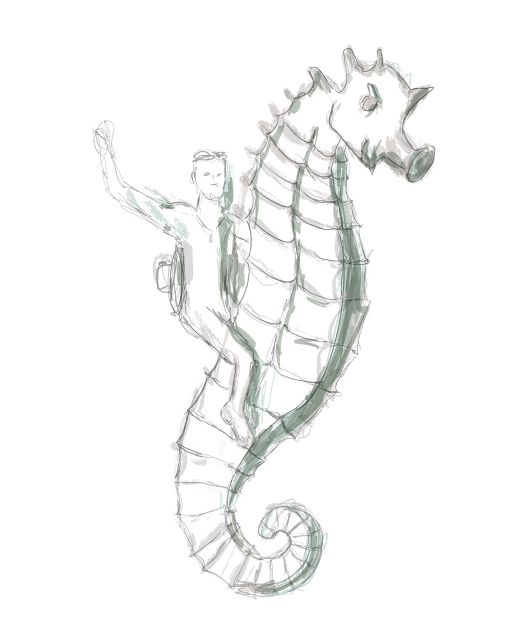 Early sketch of the seahorse sculpture